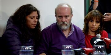 Santiago Maldonado's family lawyer Veronica Heredia, right, Santiago Maldonado's brother Sergio Maldonado, and his partner Andrea Antico attend a press conference in Esquel, Argentina, Wednesday, Oct\u002E 18, 2017\u002E Argentine investigators think they have found the body of the protester whose disappearance more than two months ago prompted large demonstrations demanding the government find him alive, officials said Wednesday\u002E (AP Photo/Natacha Pisarenko)