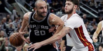 Manu Ginóbili tuvo un valioso aporte para la victoria de los Spurs ante Miami Heat\u002E (AP Photo/Eric Gay)