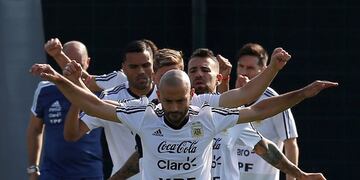Javier Mascherano entrenando en Barcelona con la Selección Argentina