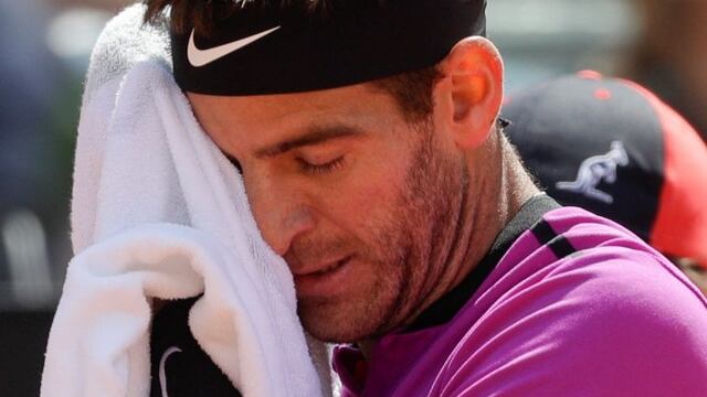 Argentina's Juan Martu00edn del Potro wipes his face during a quarterfinal match against Serbia's Novak Djokovic during at the Italian Open tennis tournament, in Rome, Saturday, May 20, 2017. (AP Photo/Gregorio Borgia)