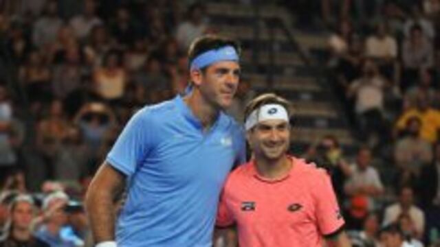 HANDOUT - El tenista argentino Juan Martu00edn del Potro coronu00f3 el mejor au00f1o de su carrera con un partido exhibiciu00f3n ante el espau00f1ol David Ferrer en Buenos Aires, donde recibiu00f3 todo el cariu00f1o de sus fans y jugu00f3 escoltado por la Copa Davis conquistada semanas atru00e1s ante Croacia. rnFoto: Organizaciu00f3n Copa Peugeot/dparn(Vinculado al texto de dpa