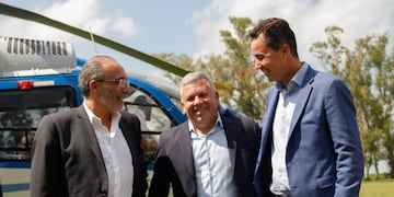 El vice gobernador Manuel Calvo junto al intendente Gustavo Benedetti en su visita a Arroyito