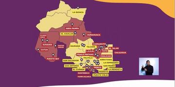 Localización de las zonas rojas y amarillas con y sin casos, en el mapa de la provincia de Jujuy\u002E