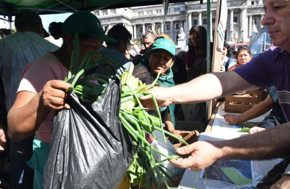 Largas filas por la segunda jornada del "verdurazo" en Plaza Congreso