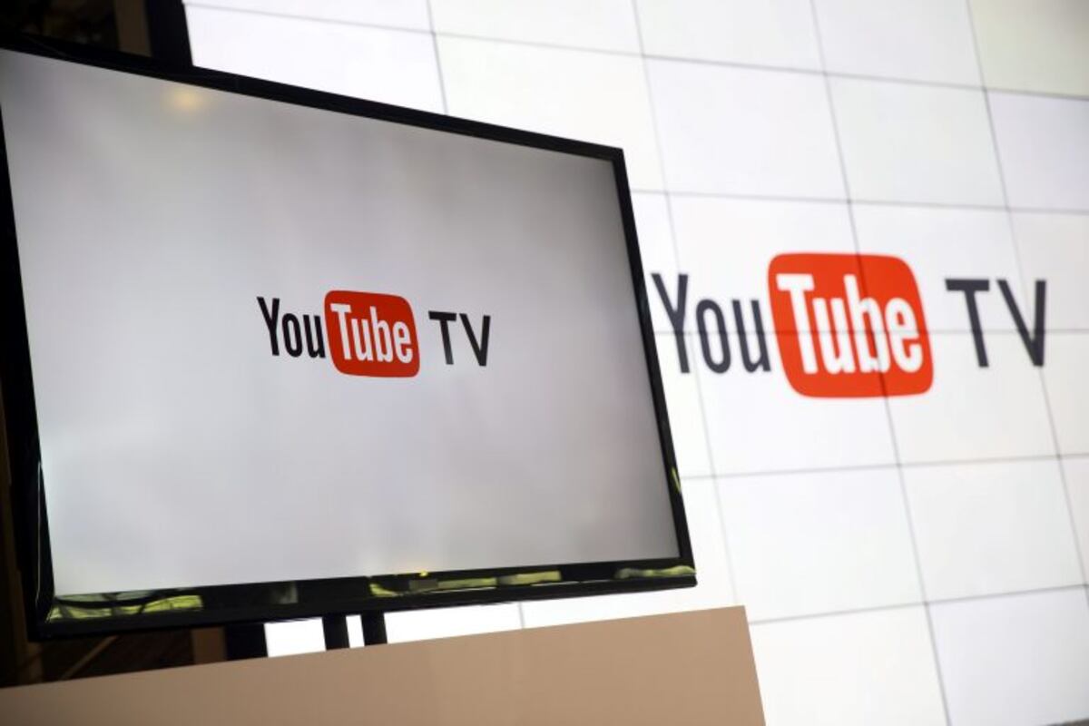 YouTube Inc. signage is displayed on a monitor after the company's new television subscription service was unveiled at the YouTube Space LA venue in Los Angeles, California, U.S., on Tuesday, Feb. 28, 2017. For $35 a month, starting sometime this spring,