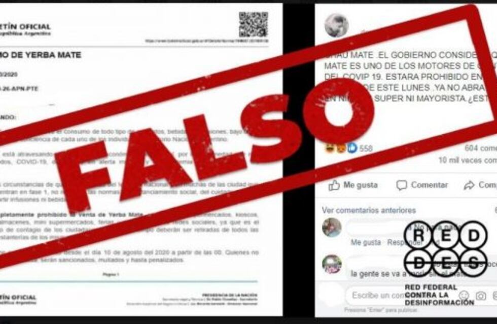 Es falso el decreto que prohíbe la venta y el consumo de yerba mate por el coronavirus