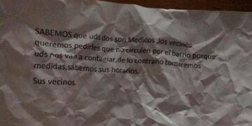 Médica cordobesa y su marido, amenazados por vecinos\u002E