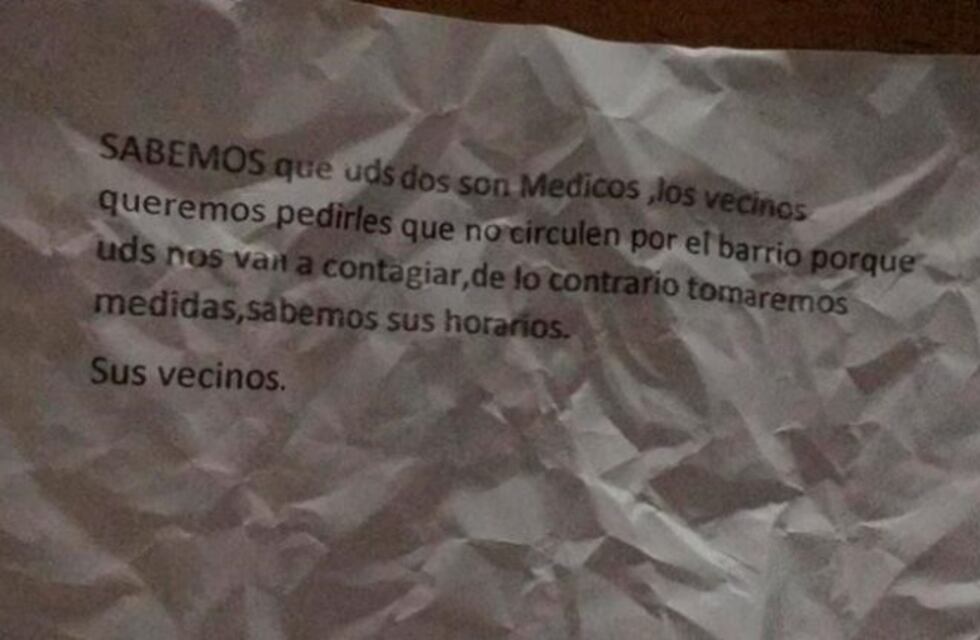 Médica cordobesa denunció que junto a su marido fueron amenazados por sus vecinos