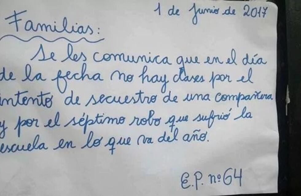 Una escuela de Solano no dicta clases por intento de secuestro a una maestra y reiterados robos