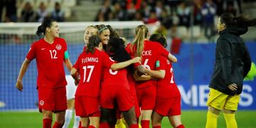 Soccer Football - Women's World Cup - Group E - Canada v New Zealand - Stade des Alpes, Grenoble, France - June 15, 2019 Canada players celebrate at the end of the match REUTERS/Denis Balibouse