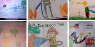 Pequeños carlospacenses y su tierno gesto dedicado a los bomberos voluntarios\u002E (Foto: captura / video)\u002E