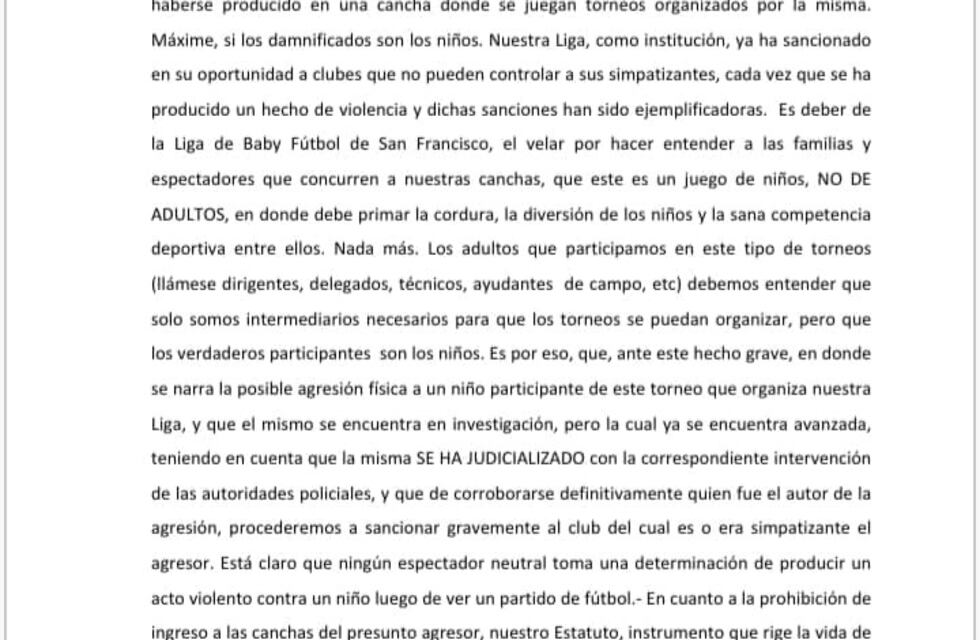La Liga de Baby y la Justicia investigan la agresión a un niño