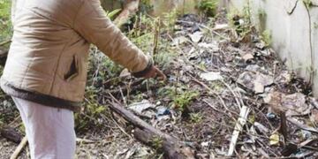 Rosa María muestra el lugar donde encontró a la beba abandonada\u002E (Foto: El Territorio)