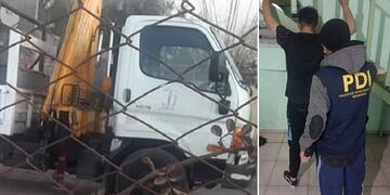 El camión con el que Jonathan Castro atropelló y mató a su pareja, Pamela Fonseca, en San Rafael (Gentileza Media Mendoza).