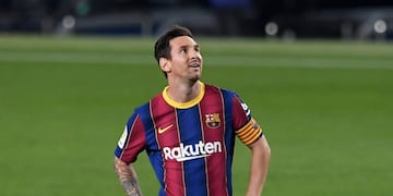 Barcelona's Argentinian forward Lionel Messi smiles during the Spanish league football match FC Barcelona against Villarreal CF at the Camp Nou stadium in Barcelona on September 27, 2020\u002E (Photo by Josep LAGO / AFP)