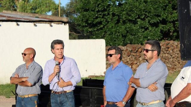 Juan Diego Etchevehere por Sociedad Rural Argentina, José Ignacio Colombatto Pte\u002E de FARER, Elvio Guía Pte de Federación Agraria y Miguel Aizaga por Fedeco en RN14\nCrédito: SRG