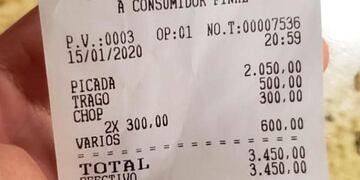 Gasto en un bar de Carlos Paz