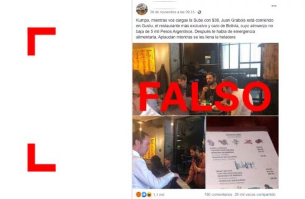 No, en esta foto no se ve a Grabois en uno de los restaurantes más lujosos de Bolivia