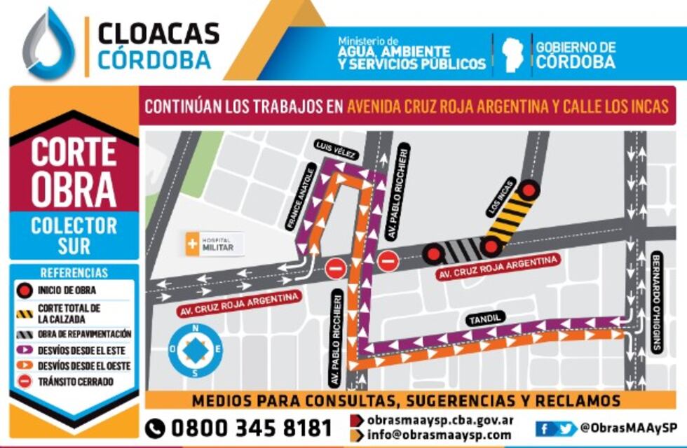 Por obras de cloacas, desvíos en barrio Villa Revol Anexo