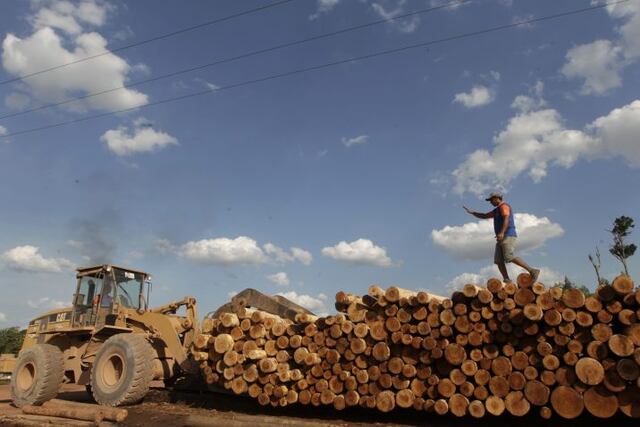 tablones tablas madera aserradero aserraderos\r\n\r\n\r\nADVANCE FOR USE SUNDAY, DEC\u002E 11, 2011 AND THEREAFTER - In this Sept\u002E 20, 2011 photo, a front-end loader moves legal timber harvested from a managed forestry area for use in the Concrem Group's wood factory in Paragominas, northern state of Para, Brazil\u002E Paragominas has become a pioneering \