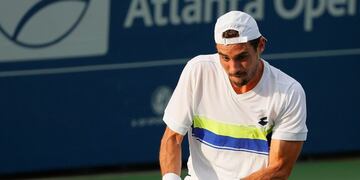 ATLANTA, GA - JULY 25: Guido Pella of Argentina returns a backhand to Peter Gojowczyk of Germany during the BB&T Atlanta Open at Atlantic Station on July 25, 2017 in Atlanta, Georgia\u002E Kevin C\u002E Cox/Getty Images/AFP\n== FOR NEWSPAPERS, INTERNET, TELCOS & TELEVISION USE ONLY ==