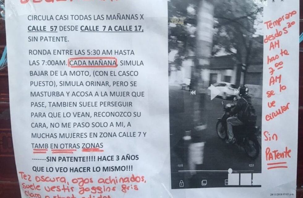 Denuncian que un motociclista acosa a mujeres en el centro platense