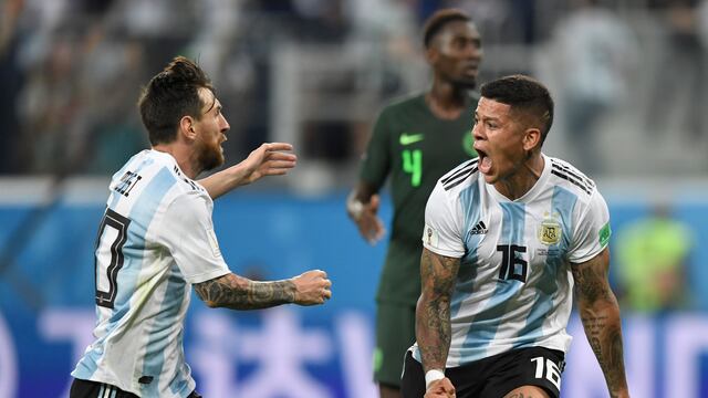 Rojo y Messi en la victoria agónica contra Nigeria.