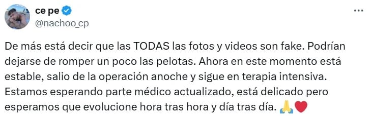 Nacho Castañares se enojó por la difusión de fotos falsas del accidente
