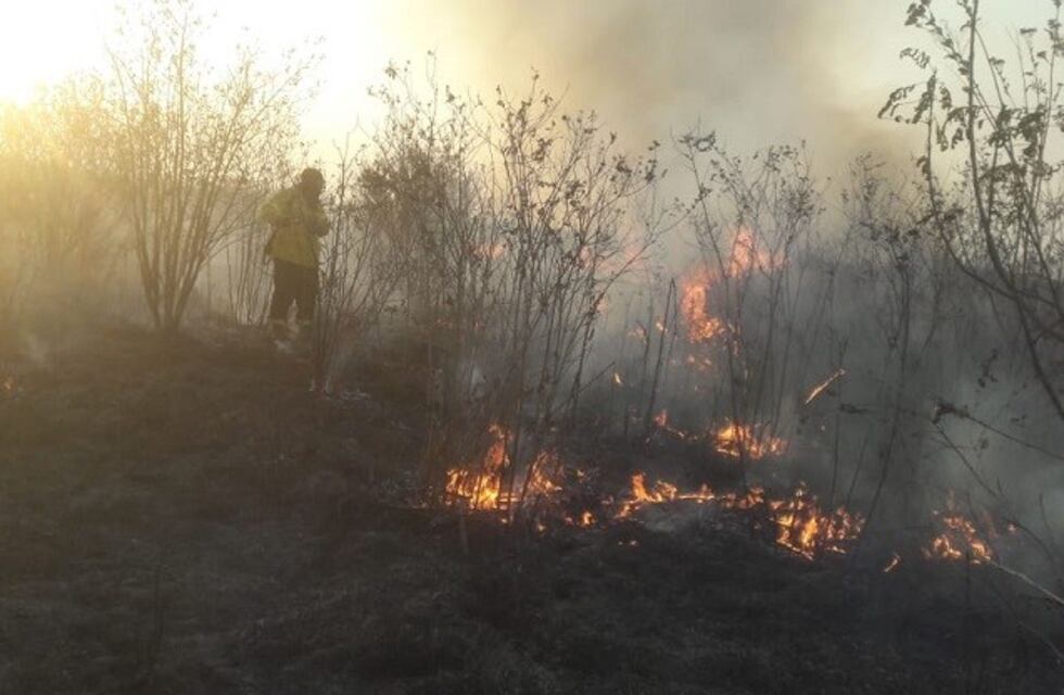 Con un avión hidrante controlaron el fuego de pastizales en el aeropuerto