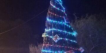 Arbolito realizado con materiales reciclables en Apolinorio Saravia (Facebook Escuela de Educación Técnica N3168)