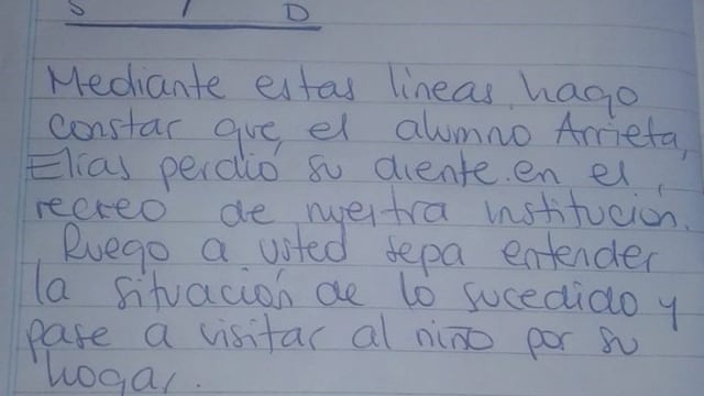 Perdió en diente en el colegio y su profesor le escribió una carta al Ratón Pérez\u002E