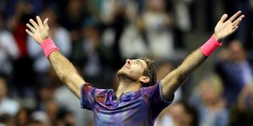 MCX021\u002E NUEVA YORK (NY, EE\u002EUU\u002E), 06/09/2017\u002E- El tenista argentino Juan Martín del Potro celebra su victoria ante el suizo Roger Federer durante un partido de cuartos de final del Abierto de Tenis de Estados Unidos hoy, miércoles 6 de septiembre de 2017, en el Centro Nacional de Tenis USTA Billie Jean King, en Flushing Meadows, Nueva York (EE\u002EUU\u002E)\u002E El Abierto de Estados Unidos va hasta el 10 de septiembre\u002E EFE/Daniel Murphy