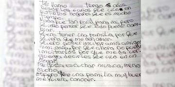 Carta de Lucía, la adolescente que quiere ser adoptada