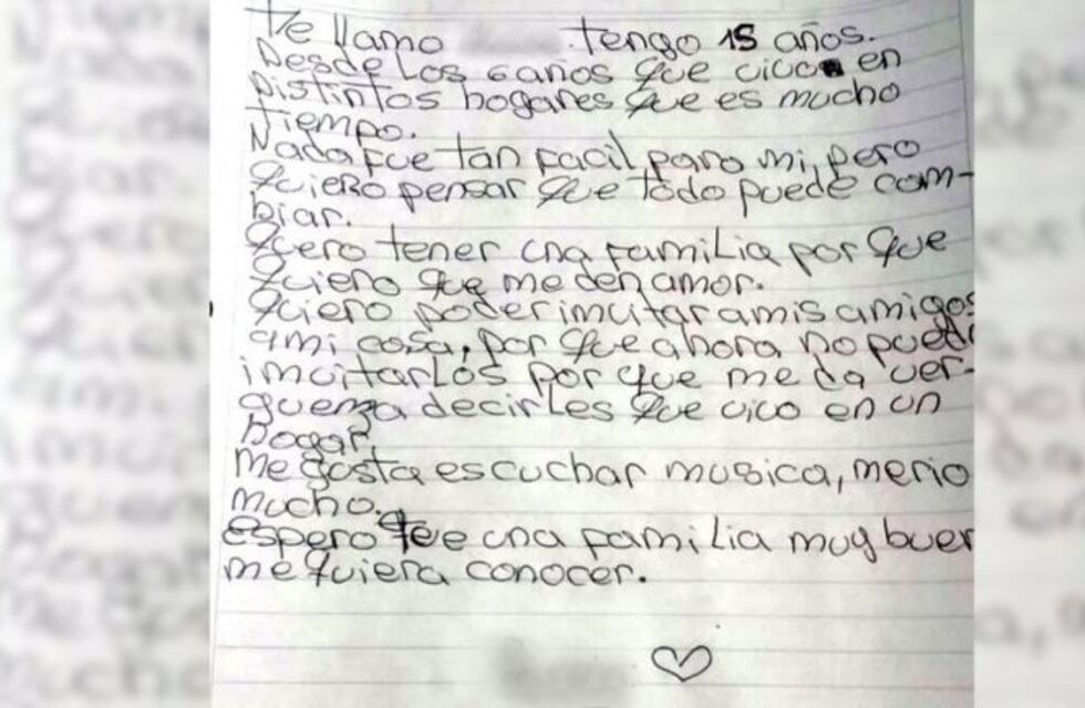 La emotiva carta de una adolescente que pide ser adoptada