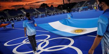 Bandera argentina en Tokio 2020.