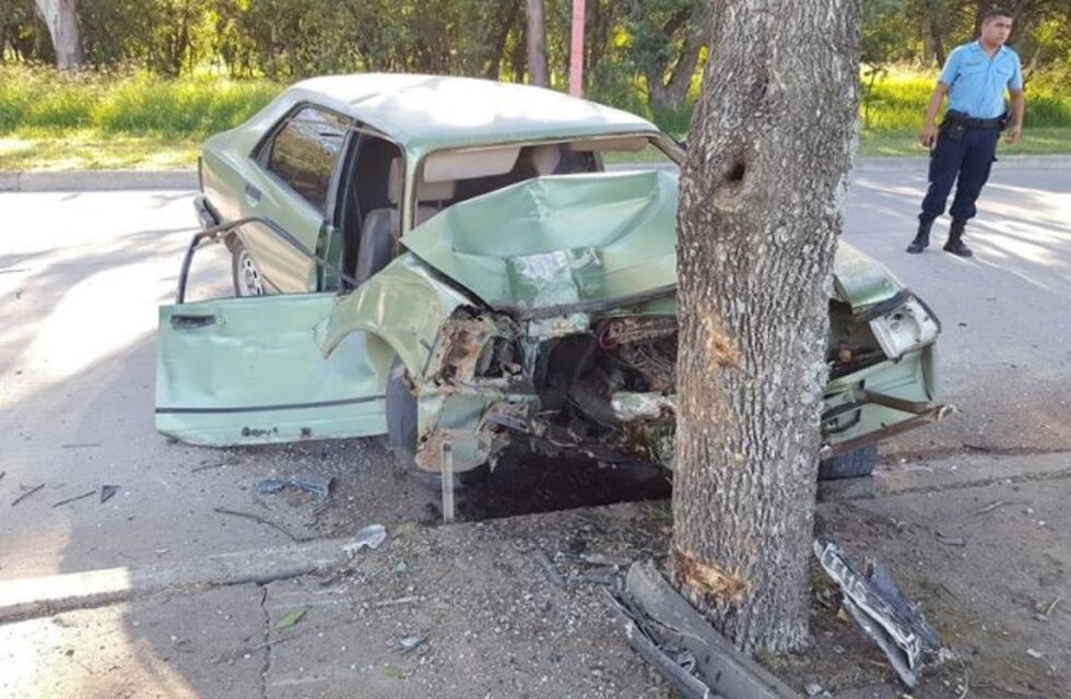 Chocó un árbol y se lo retiraron con una pala mecánica