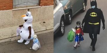 Un padre y su hija bajan la basura con un disfraz diferente cada día