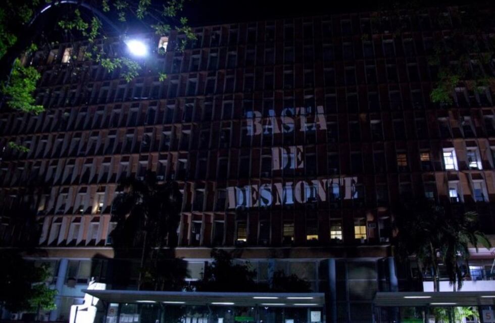 Iluminaron la Casa de Gobierno con proyecciones contra los desmontes y el acuerdo porcino