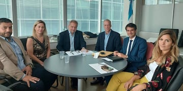 Gabriel Chumpitaz, Vanesa Massetani, Roberto Mirabella, Juan Martín Musacchio y Ximena García se encontraron con el senador Dionisio Scarpin.