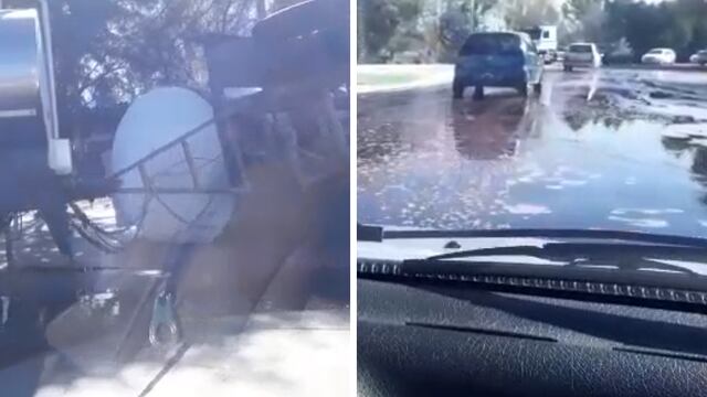Un camión se accidentó en Junín y perdió su carga: miles de litros de vino terminaron sobre la calle.