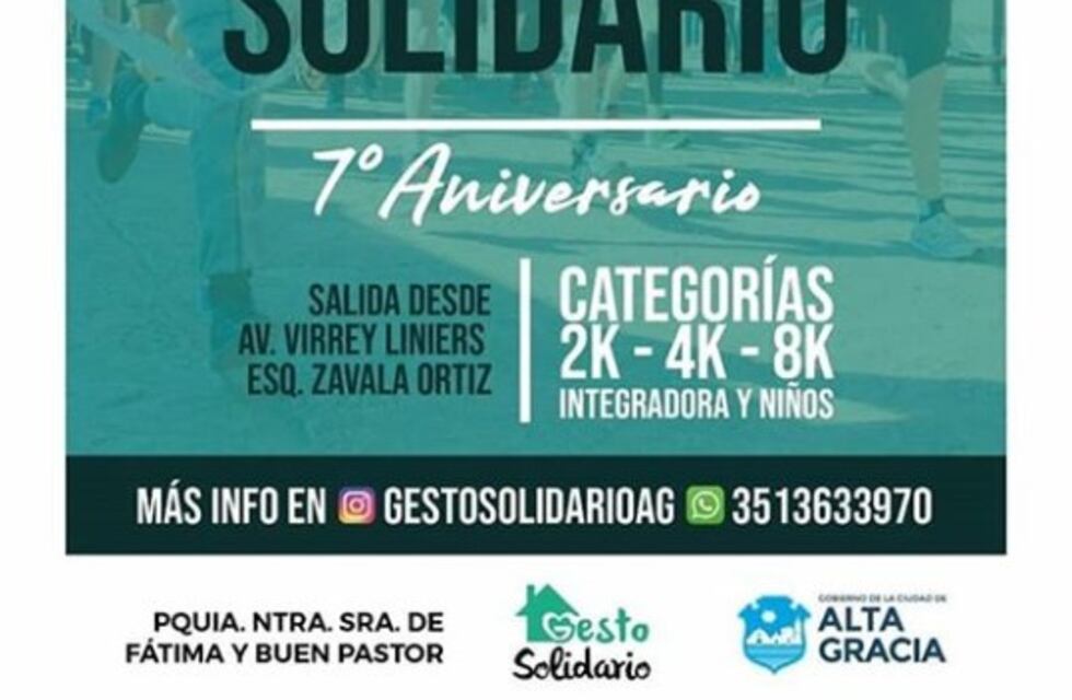 Alta Gracia: Llega la maratón "Gesto Solidario" con su séptima edición