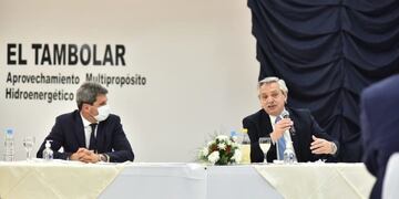 El presidente visitó la obra del dique El Tambolar\u002E