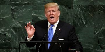 U\u002ES\u002E President Donald Trump addresses the 72nd session of the United Nations General Assembly, at U\u002EN\u002E headquarters, Tuesday, Sept\u002E 19, 2017\u002E (AP Photo/Richard Drew)