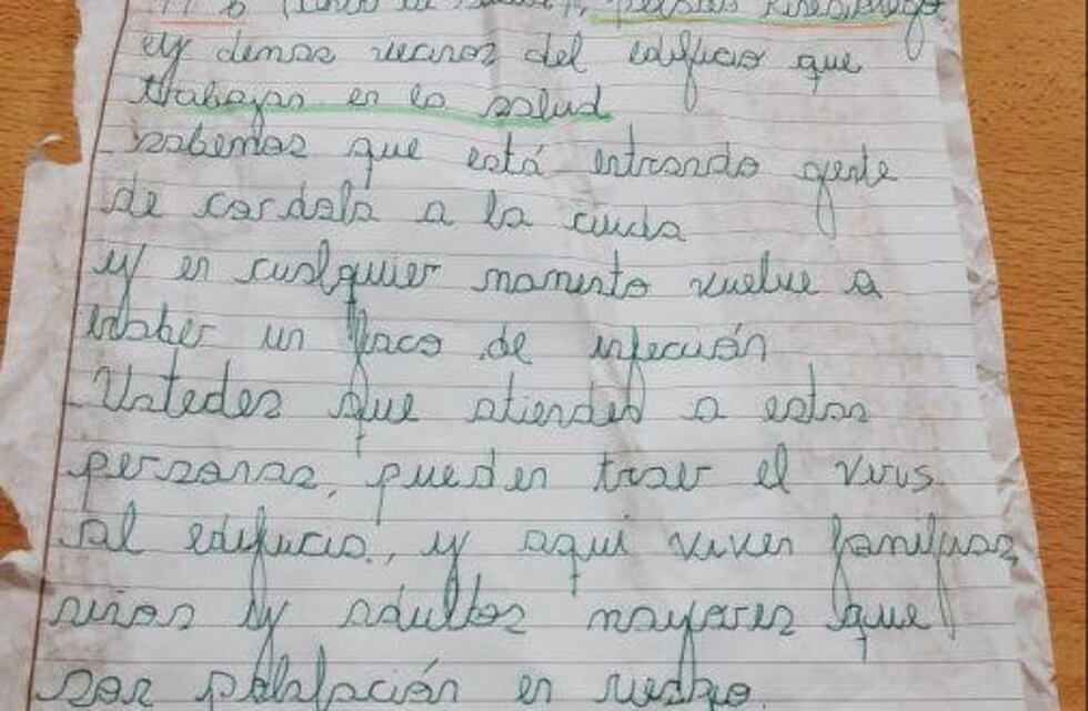 Con una carta intimidatoria, vecinos de un edificio, amenazaron a profesionales de la salud