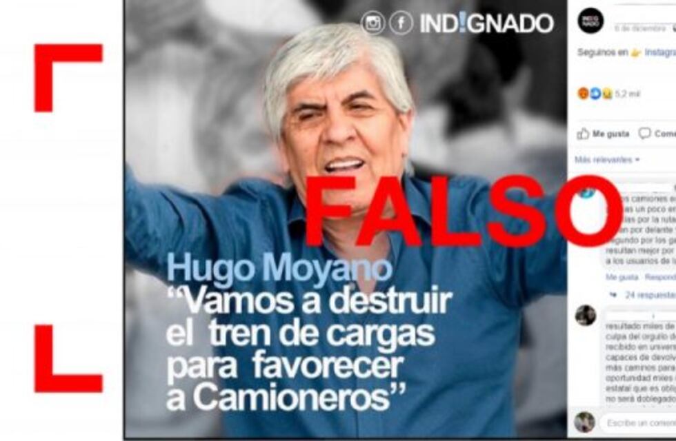 Es falso que Moyano dijo: "Vamos a destruir el tren de cargas para favorecer a camioneros (sic)"