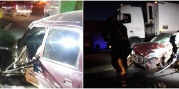 Chocó contra un camión y quedó atrapado en el interior de su auto\u002E (Web)\u002E