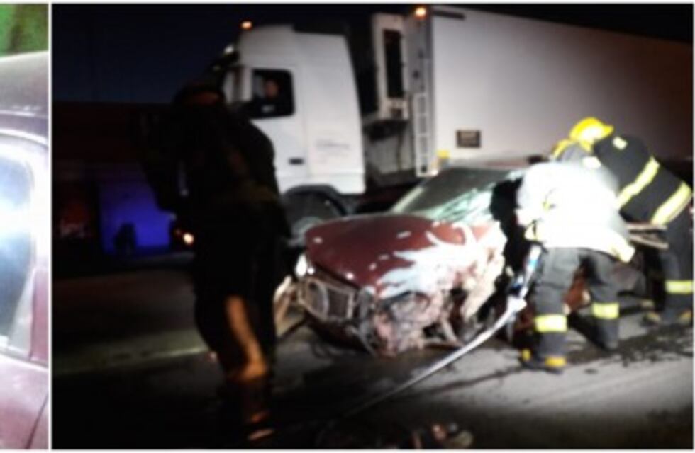 Chocó contra un camión y quedó atrapado en el interior de su auto