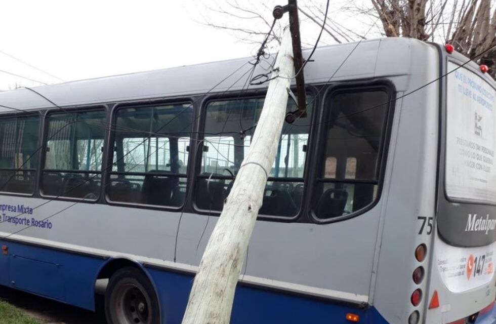 Colectivo enganchó cables tendidos a baja altura y arrancó una columna de alumbrado
