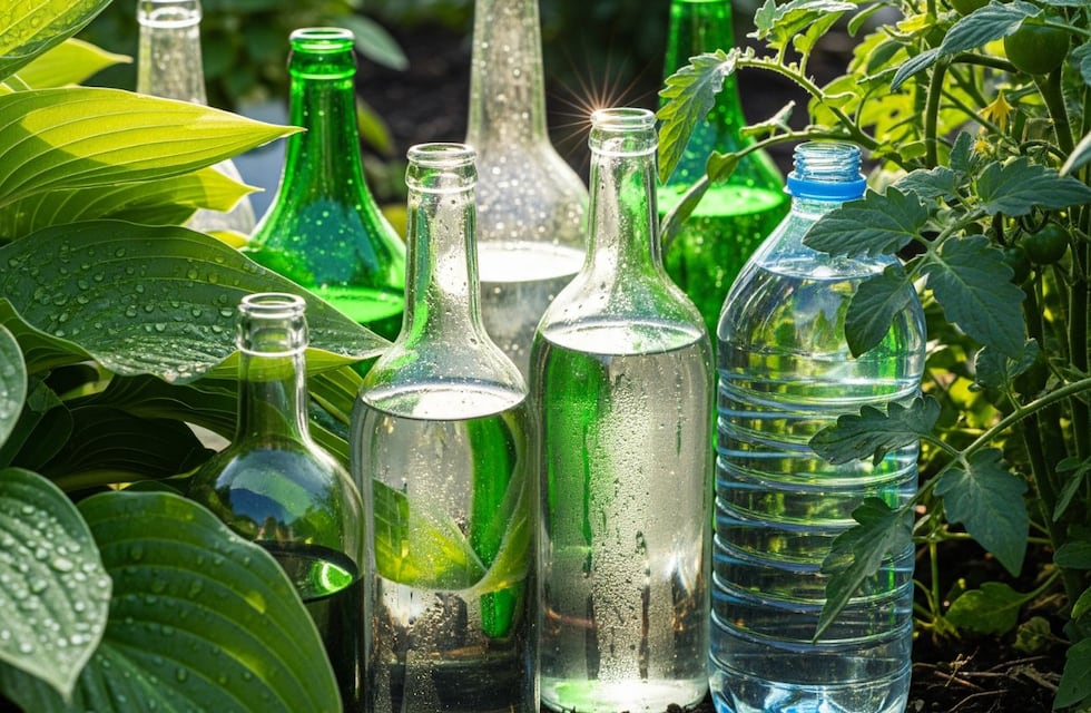 No es por moda: el motivo por el que se colocan botellas de plásticos con agua entre las plantas