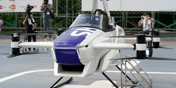 The SkyDrive Inc\u002E SD-03 flying car sits on display during a demonstration to the media at the Toyota Test Field in Toyota City, Aichi Prefecture, Japan, on Tuesday, Aug\u002E 25, 2020\u002E Japan's government wants the country to become a leader in the flying-car technology, producing a national road map for its development and studying ways to define and advance regulations\u002E Photographer: Toru Hanai/Bloomberg